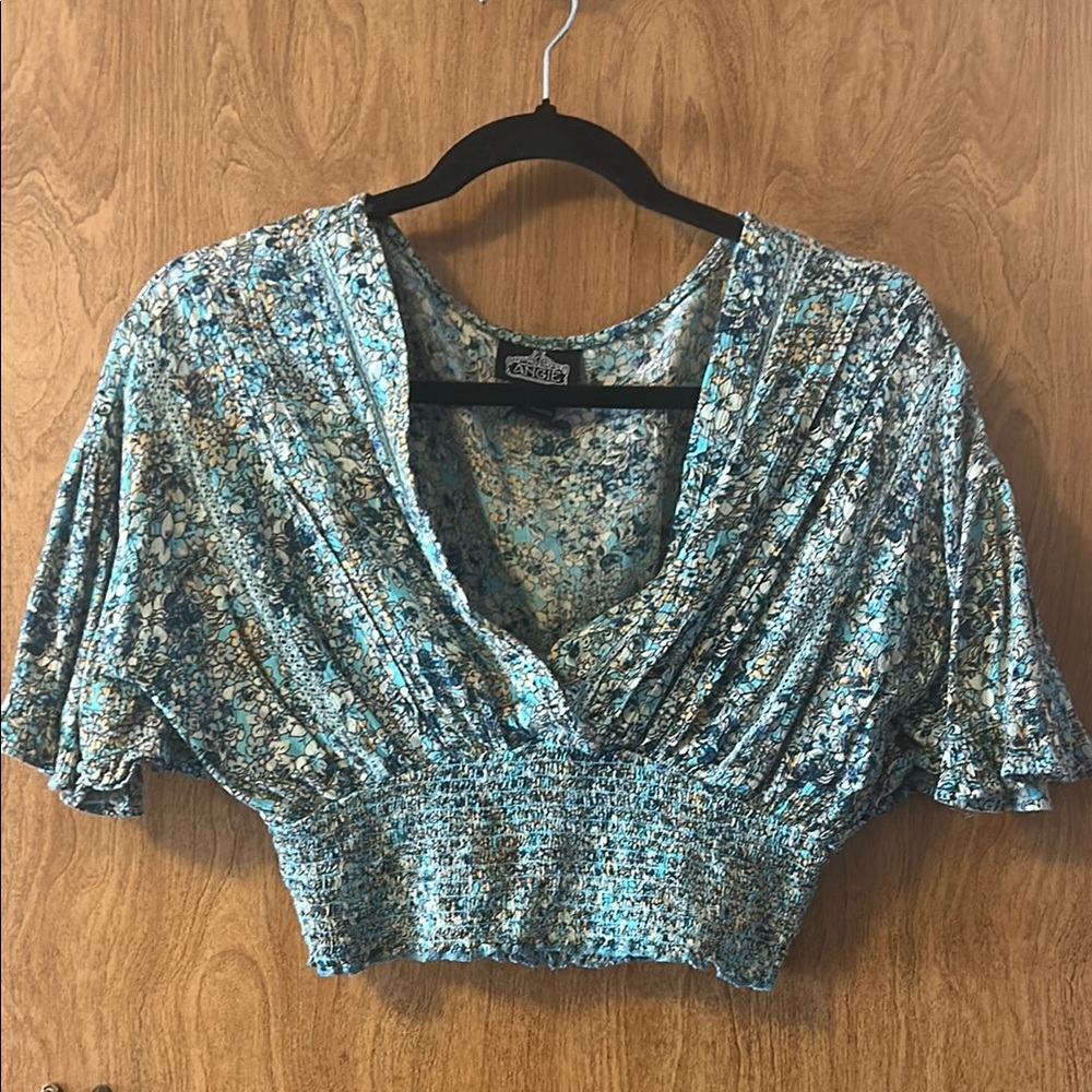 Blue Floral Cropped Top